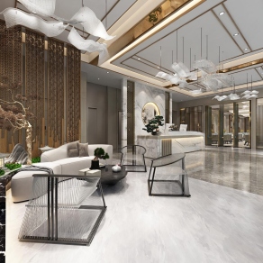 新中式酒店大堂3D模型下载